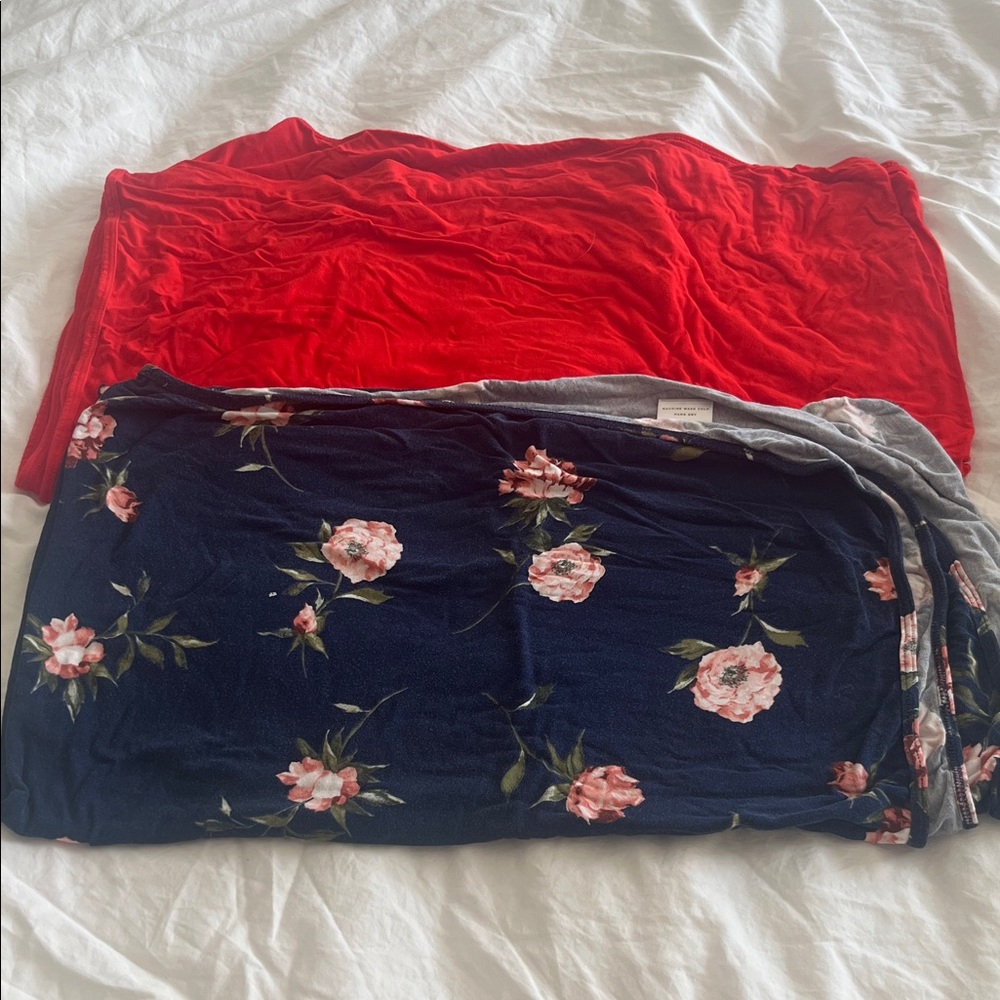 Copper Pearl Floral and Red Kids Blanket/Swaddle Set